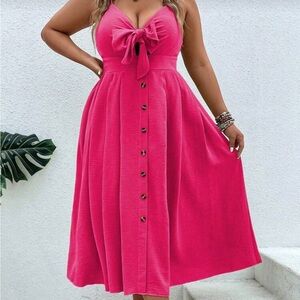 SHEIN Fuchsia Maxi Dress with Bow Accent